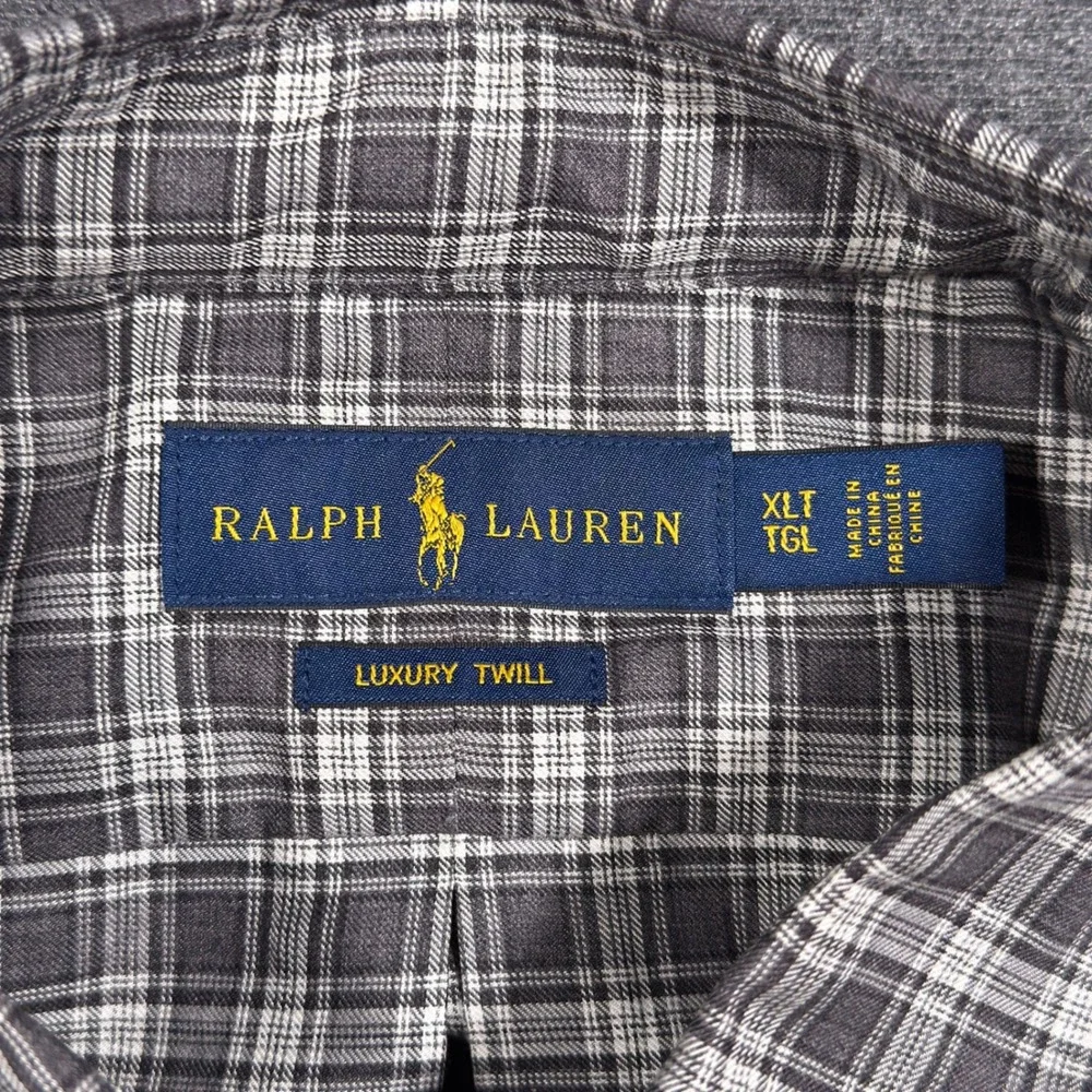 Ralph Lauren Button Down Shirt Mens XLT Gray Plaid Luxury Twill Long Sleeve